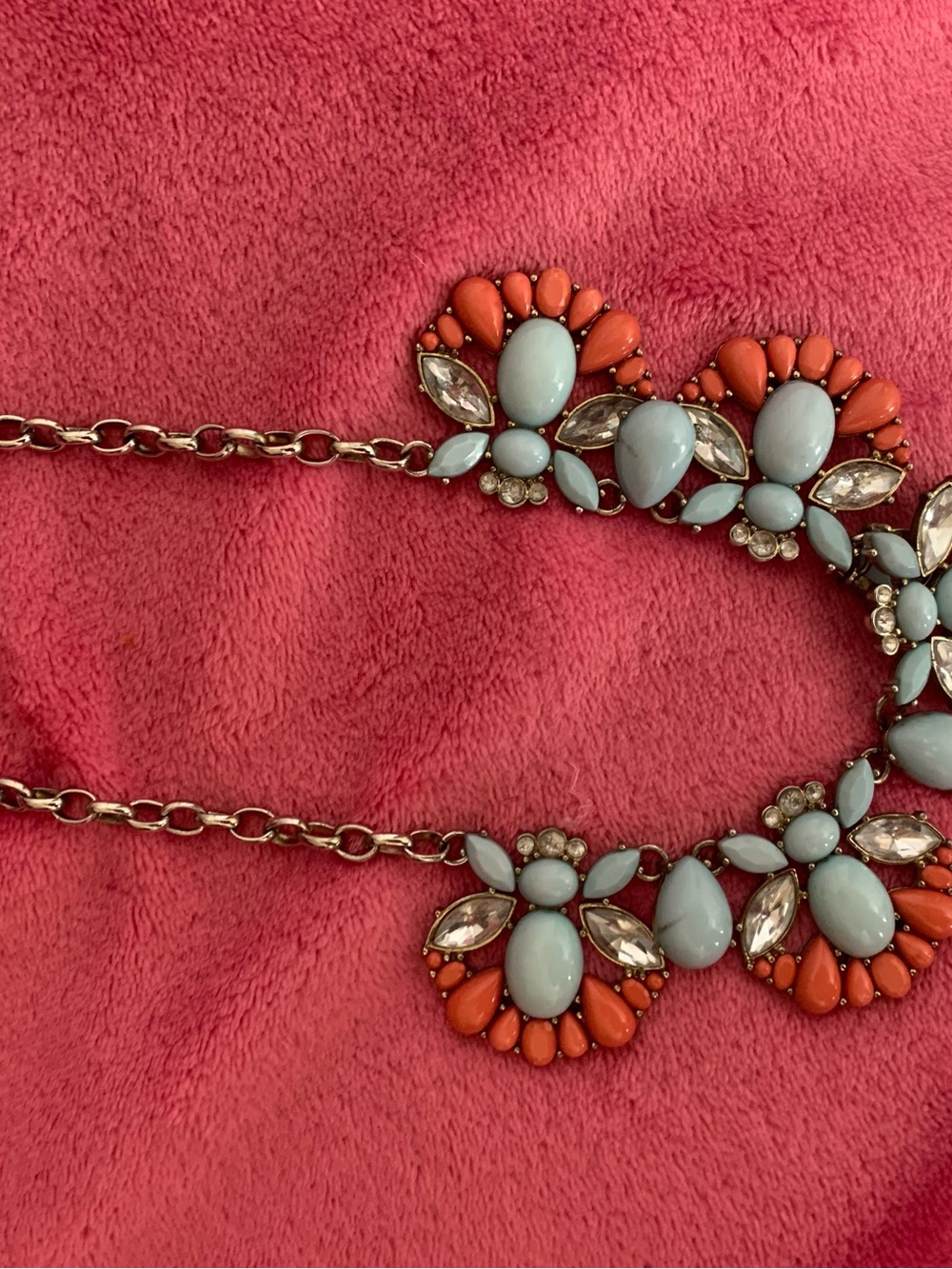 Banana Republic Coral and Light Blue Floral Statement Necklace